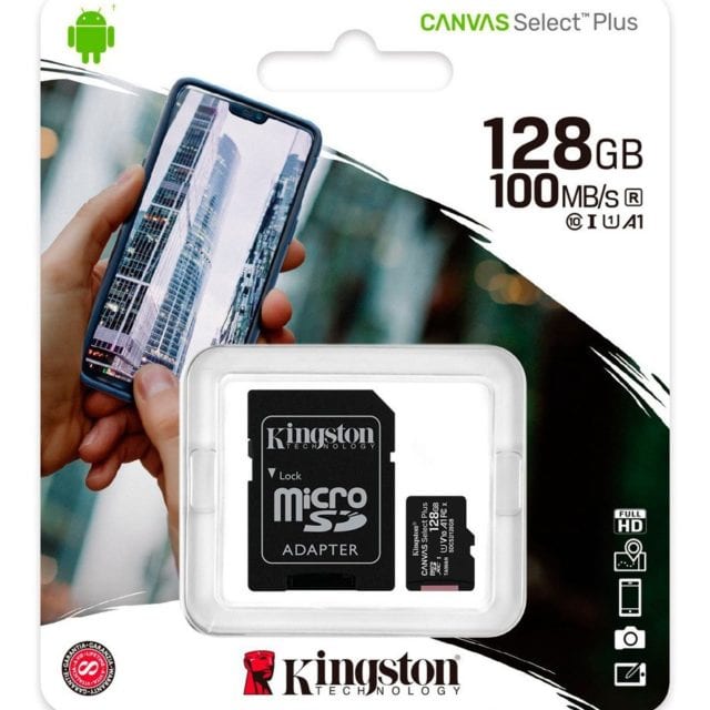 Micro SD Kingston 128GB Clase 10 100MB/S Canvas Select Plus