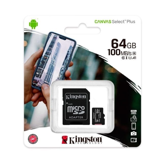 Micro SD Kingston 64GB Clase 10 100MB/S Canvas Select Plus